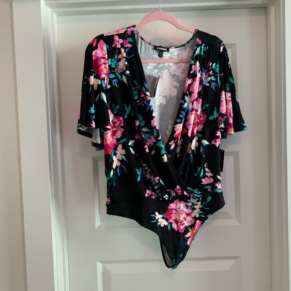 Express Tops - Floral mock wrap bodysuit